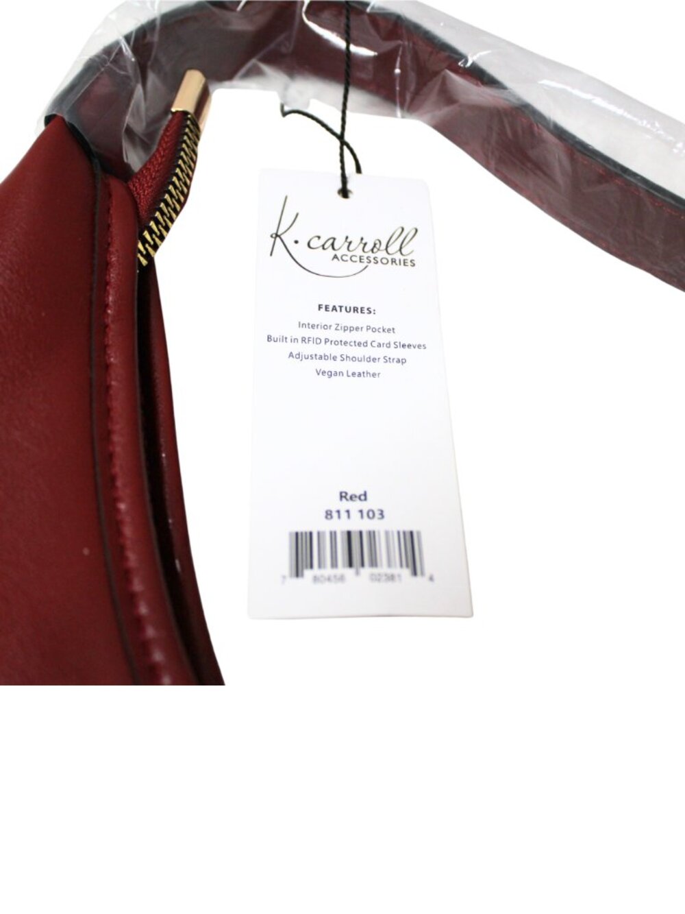K. Carroll red vegan leather Brit hobo bag large adjustable strap - Picture 5 of 7